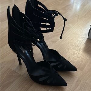 Elegant Black Lace-Up Heels